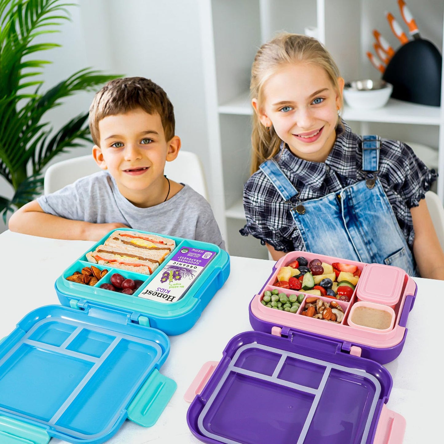 Caperci Bento Box for Kids - Leak-Proof Toddler Lunch Box Container with 2 Modular Containers & 4 Compartments, Hold 4.8 Cups, Portable Handle, BPA-Free, Microwave/Dishwasher Safe (Sea Life)