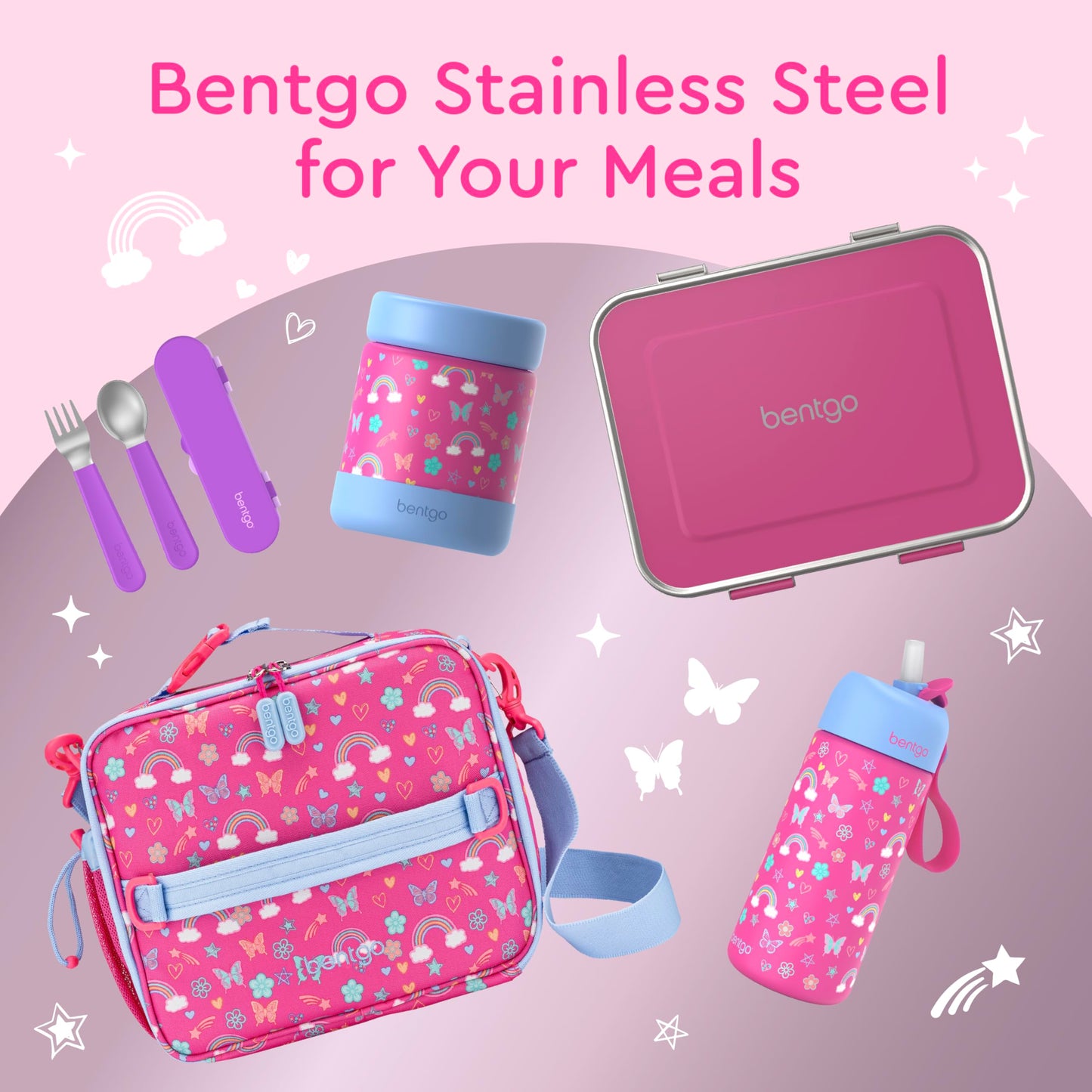 Bentgo Kids Stainless Steel Leak-Resistant Lunch Box - 3-Compartments with Bonus Silicone Container, Durable, Eco-Friendly, Dishwasher Safe, BPA-Free, Ideal for School, Ages 3+ (Fuchsia)