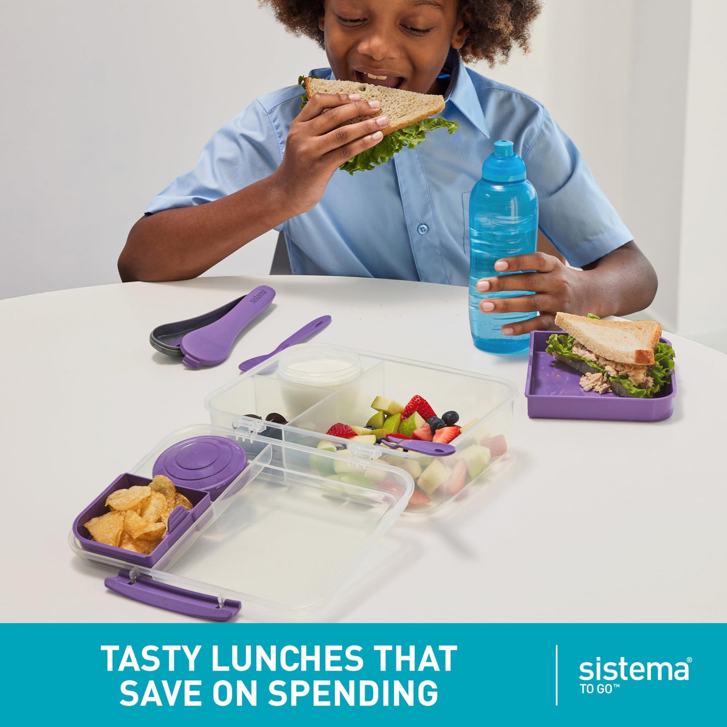 Sistema TO GO Bento Box Create 1.48 L School Lunch Boxes With Compartments & Snack Pot BPA-Free 2 Count Minty Teal