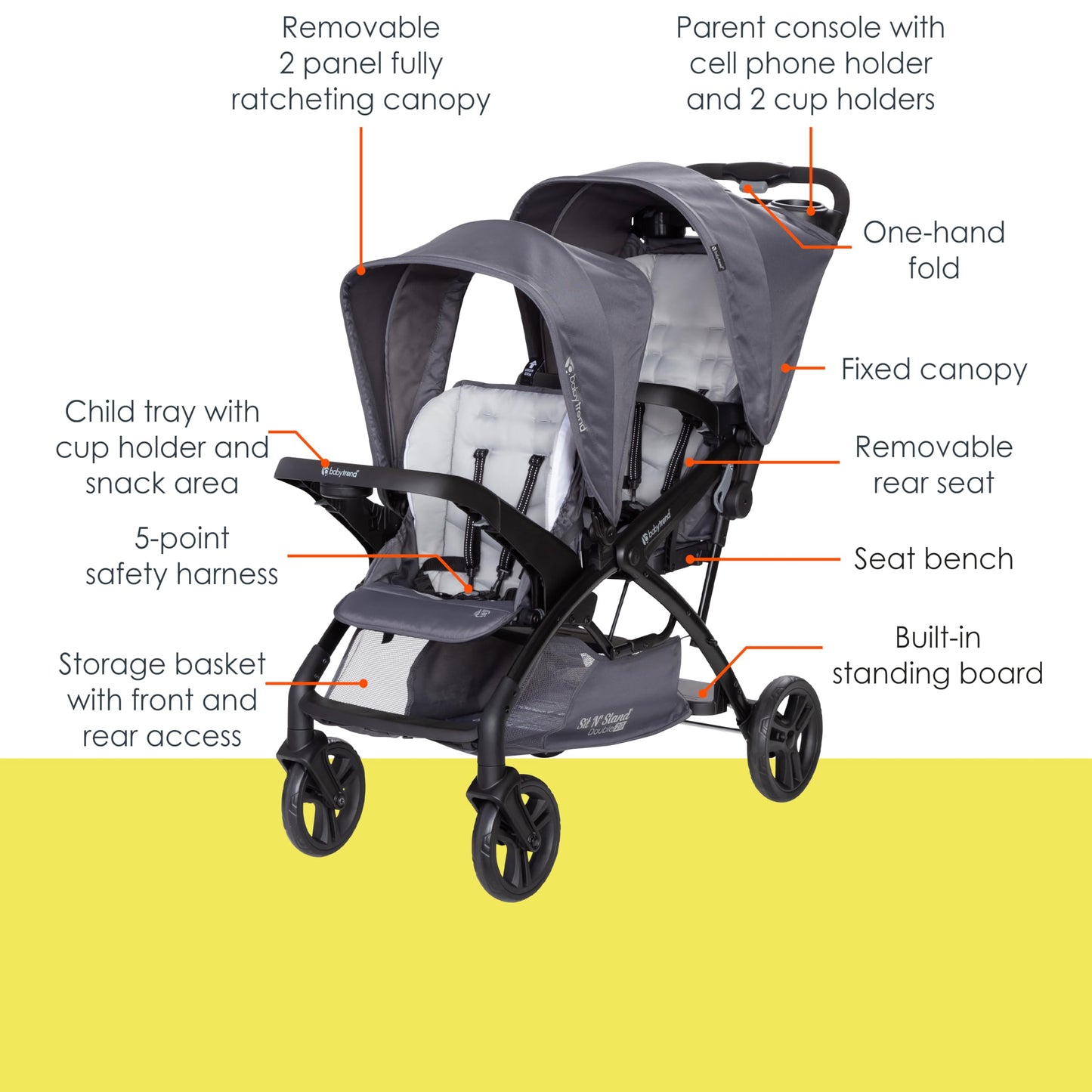 Baby Trend Sit N' Stand® Double 2.0 Stroller, Dash Grey