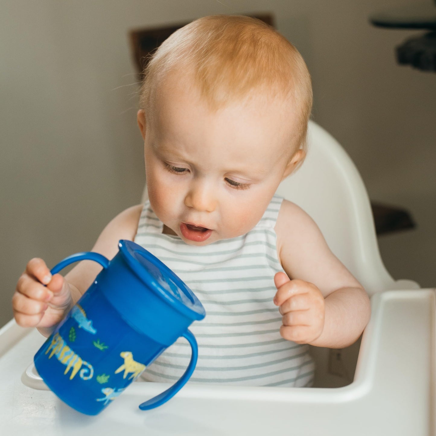 Dr. Brown's Milestones Cheers 360 Spoutless Transition Cup with Handles, Travel Friendly and Leak Free Sippy for Babies and Toddlers, Blue Animals, BPA-Free, 7 oz/200 mL, 6m+, 1-Pack