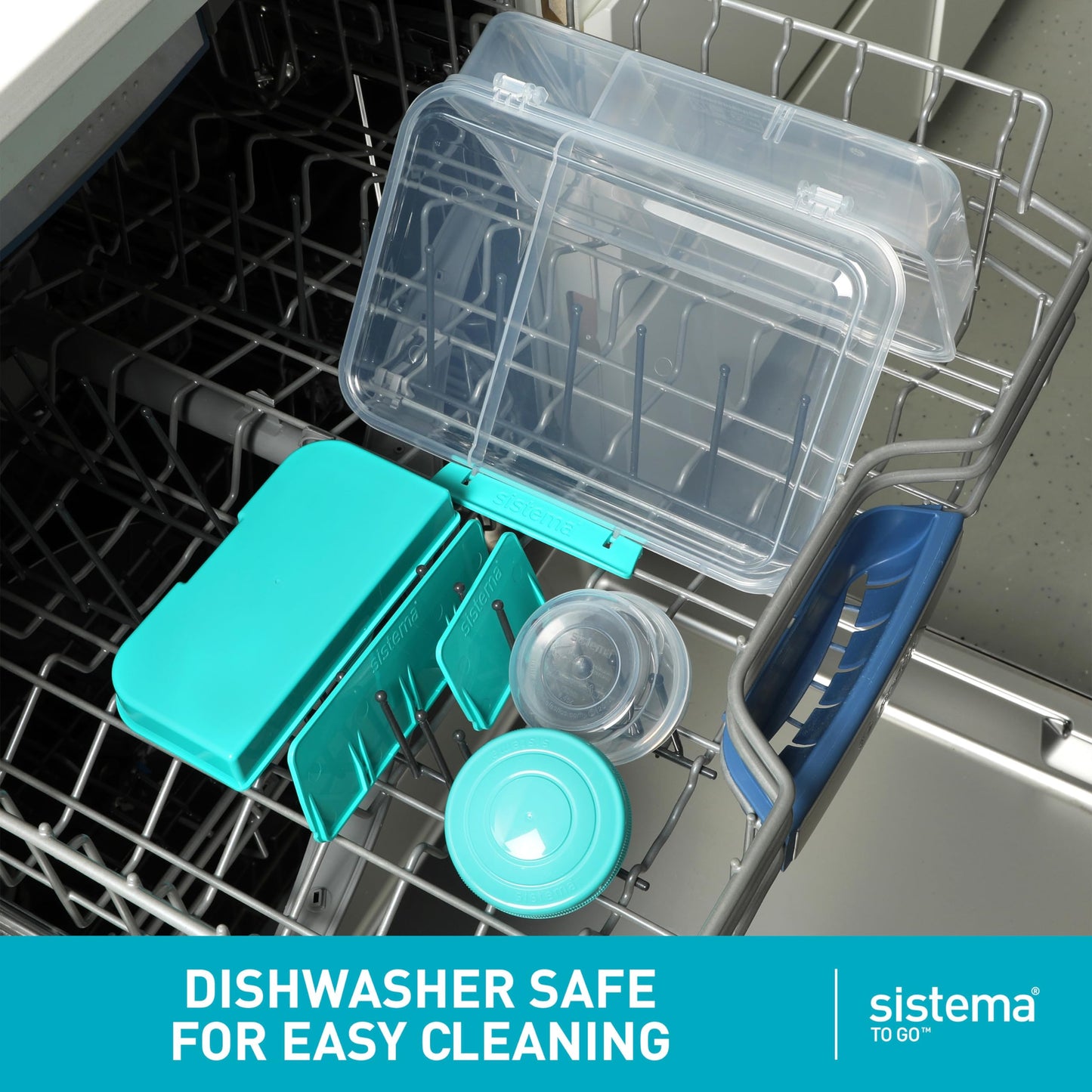 Sistema TO GO Bento Box Create 1.48 L School Lunch Boxes With Compartments & Snack Pot BPA-Free 2 Count Minty Teal