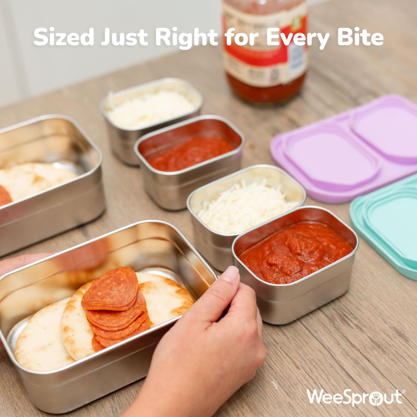 WeeSprout Stainless Steel Lunch Box Set - 750mL & 230mL Food Storage Nested Bento Boxes with Food Grade Silicone Lid - Leak Proof - Freezer Safe (Matte Blue)