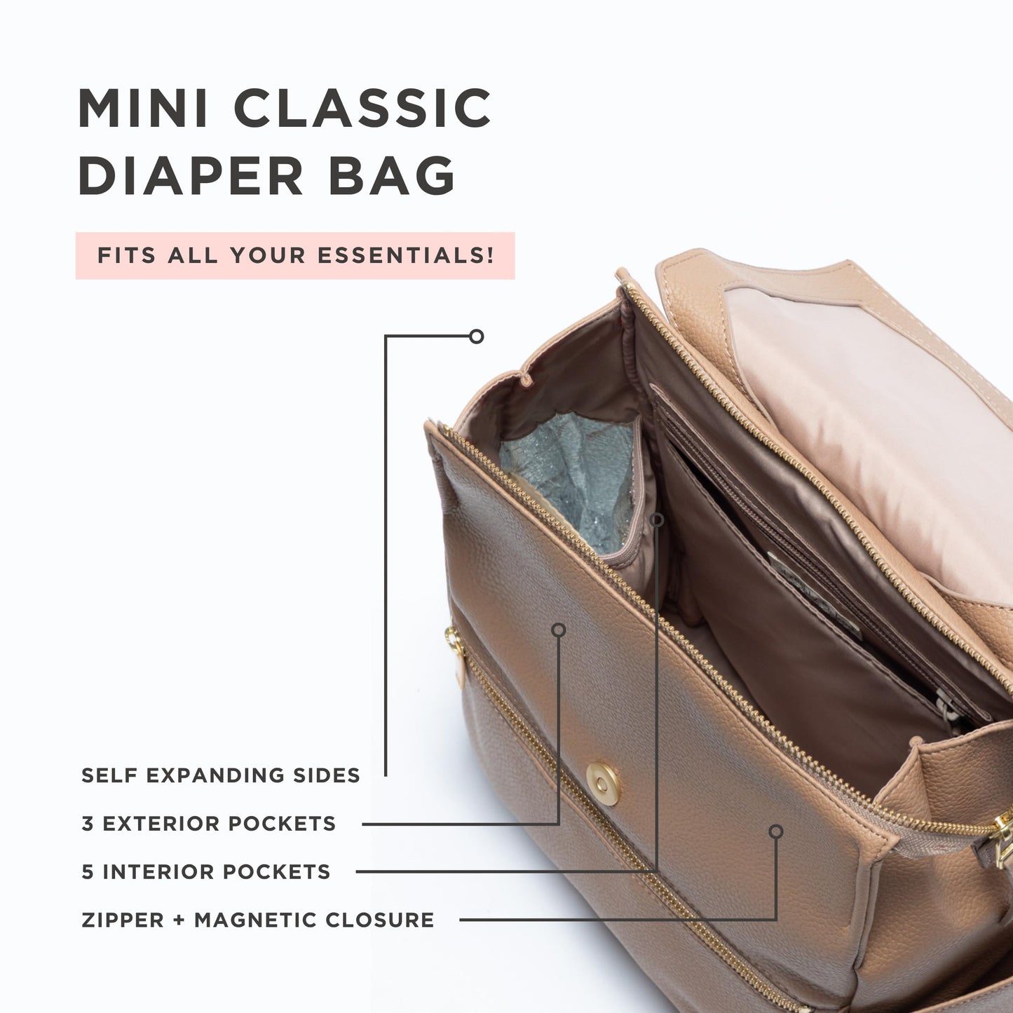 Freshly Picked Mini Diaper Bag II Backpack – Premium Vegan Leather Small Baby Bag with Changing Pad, Compact, Lightweight & Stylish for Moms On-the-Go, Toffee