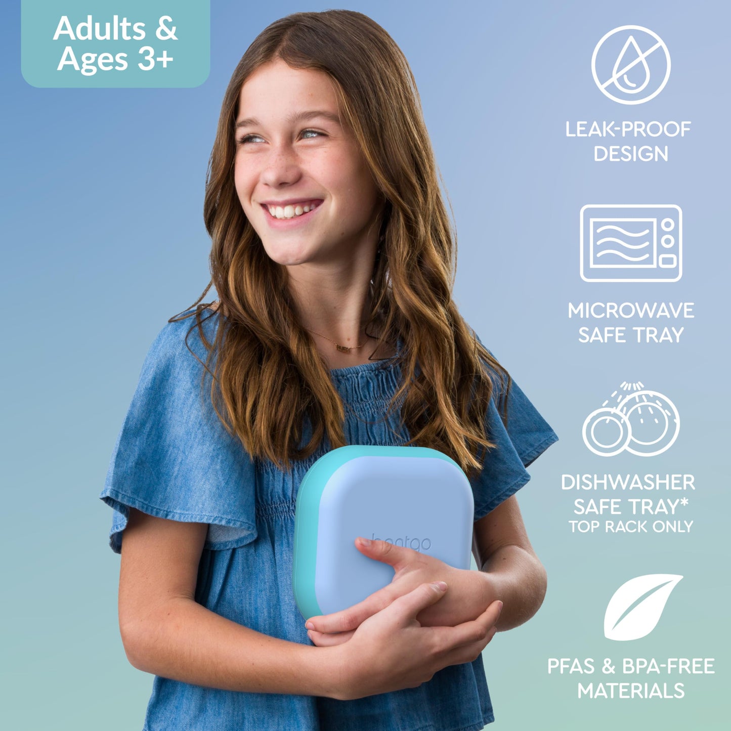 Bentgo Chill Mini Leak-Proof Lunch Box – Built-In Ice Pack Keeps Food Cold, 2.7-Cup Capacity for Snacks or a Sandwich, 3 or 4 Compartments, PFAS & BPA-Free, Ideal for Adults & Kids 3+ (Tide Blues)