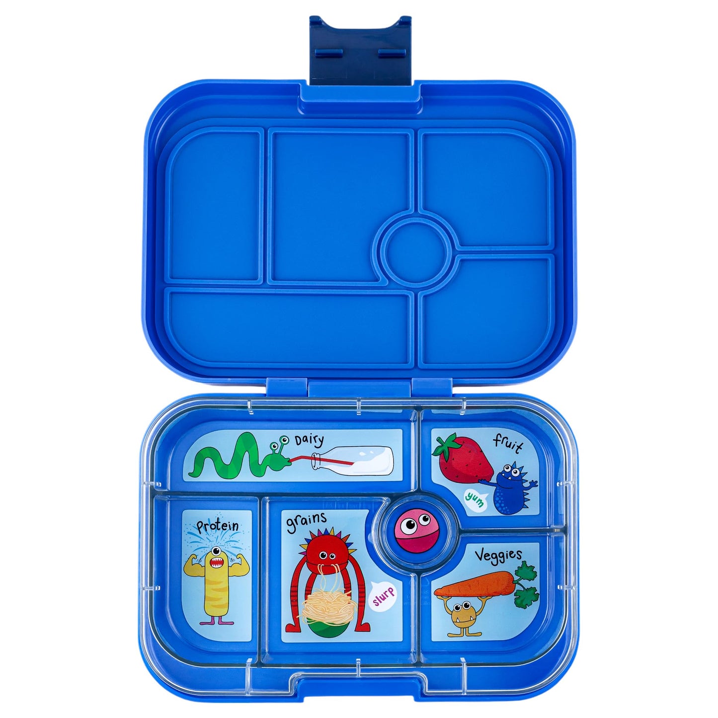 Yumbox Original Leakproof Bento Lunch box for Kids, 5 Compartments + Dip Well, Easy-Open Latch, Just Right Portions, Removable Illustrated Tray (Surf Blue Funny Monsters), Ages 3-7
