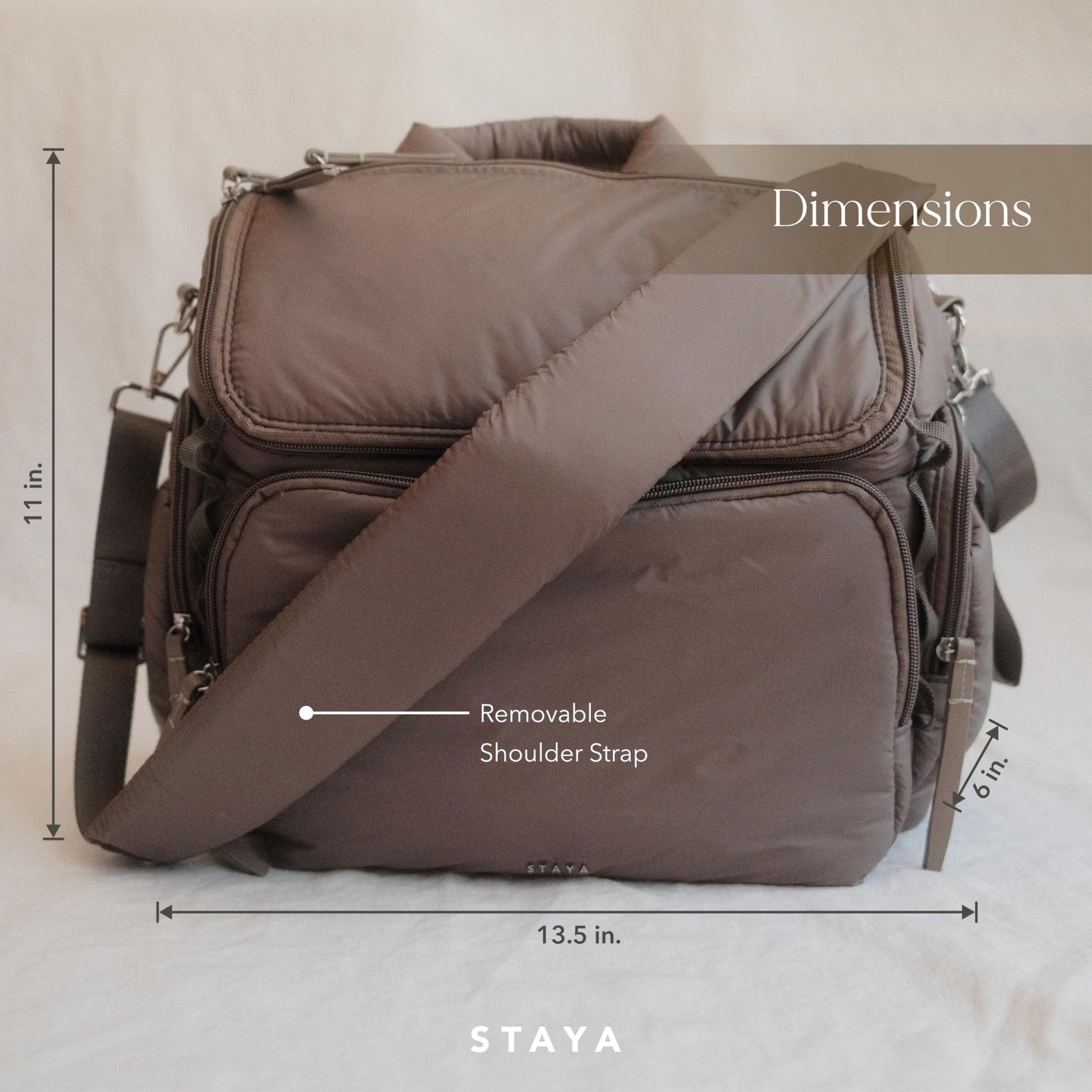 Staya Cloud Diaper Bag Backpack — Spacious Baby Bag with Removable Diaper Caddy, Insulated Bottle Pockets, Stroller Strap & Crossbody Convertible, Aesthetic Minimalist Mom Backpack (Taupe)