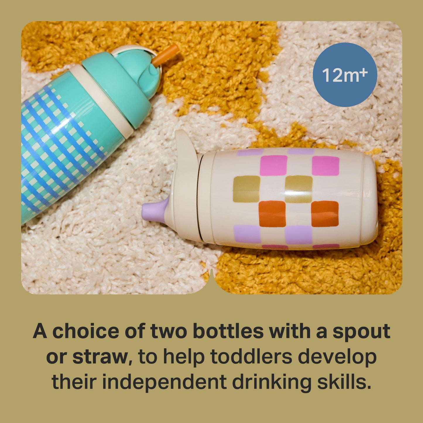 Tommee Tippee Active Straw Toddler Cups, 9 oz, Insulated Sippy Cups For Toddlers 1-3, Silicone Straw and Leak-Proof Valve, Mint and Beige, Pack of 2