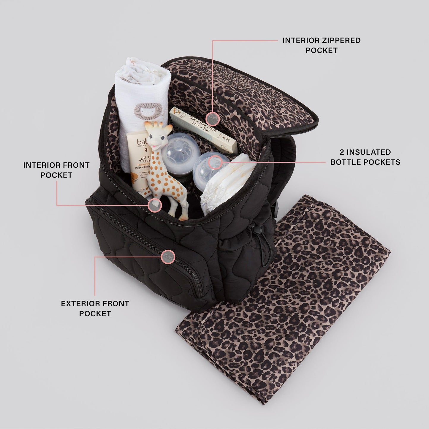 Motherhood Quilted Backpack Diaper Bag Diaper Backpack - Large Capacity Baby Bag for Travel, Waterproof with Insulated Pockets & Changing Pad & Stroller Straps, Black