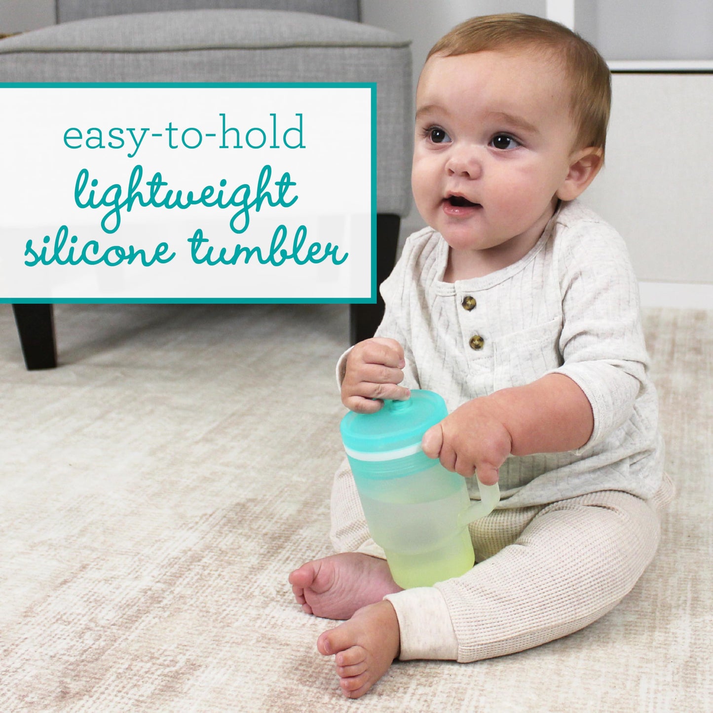 Infantino My 1st Tumbler, 9 Oz. Silicone Sippy Cup with Straw & Handle, Spill-Resistant Baby Cup for On-the-Go, BPA-Free Transition Bottle, Lime Light