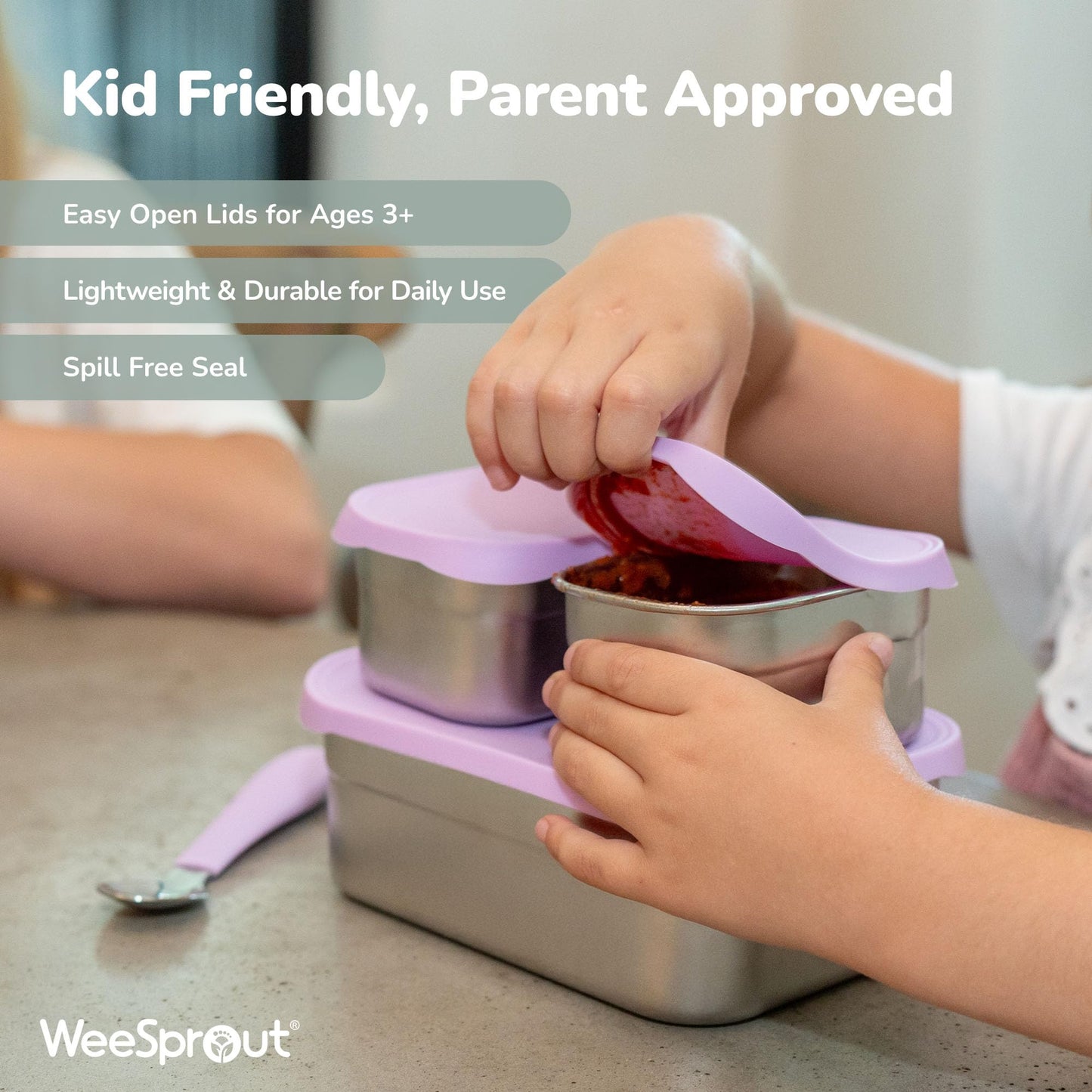 WeeSprout Stainless Steel Lunch Box Set - 750mL & 230mL Food Storage Nested Bento Boxes with Food Grade Silicone Lid - Leak Proof - Freezer Safe (Matte Blue)