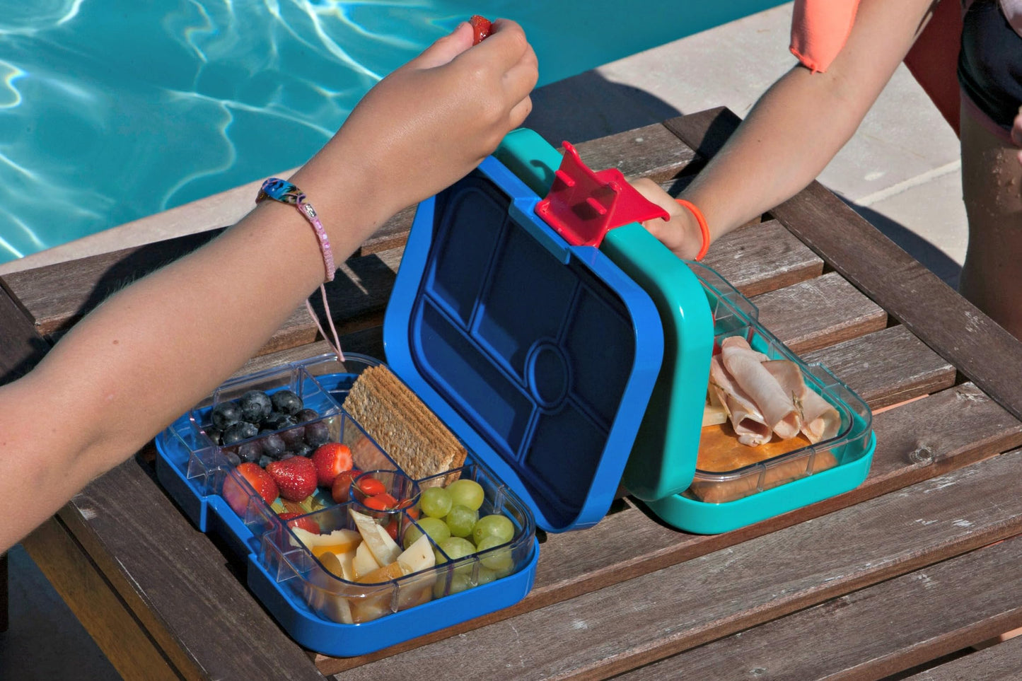 Yumbox Original Leakproof Bento Lunch box for Kids, 5 Compartments + Dip Well, Easy-Open Latch, Just Right Portions, Removable Illustrated Tray (Surf Blue Funny Monsters), Ages 3-7