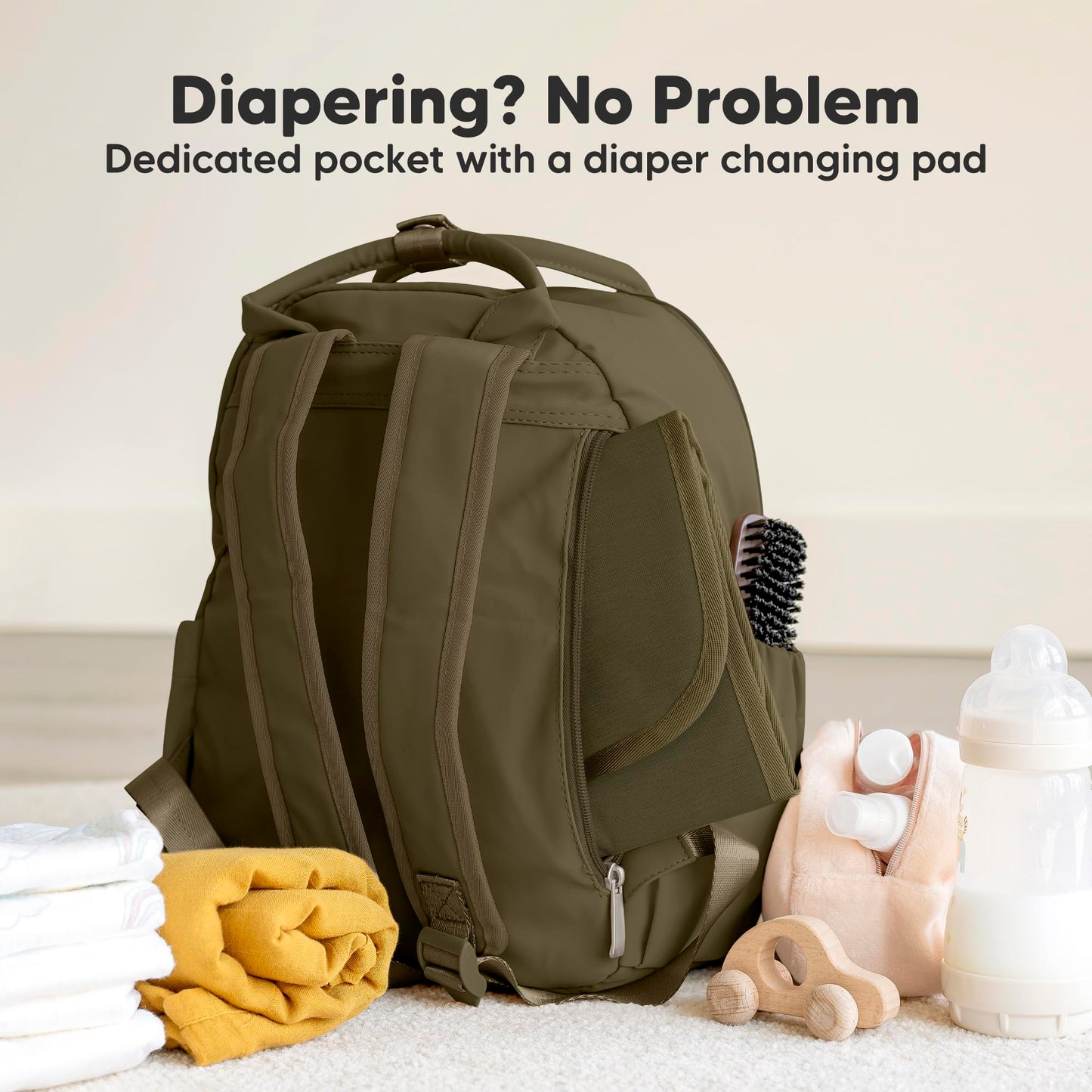 KeaBabies Diaper Bag Backpack - Small Multifunctional Travel Diaper Back Packs, Maternity Baby Changing Bags, 12L Capacity, PU Leather, Waterproof, Unisex, Nappy Changing Pad (Dark Olive, Small)