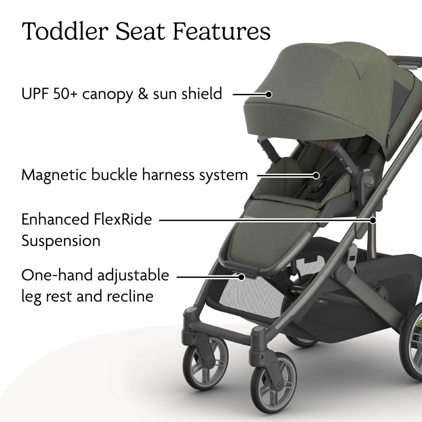 UPPAbaby Cruz V3 Stroller - from Birth + Car Seat Compatible - Full-Size, Reversible Seat - Infant Insert, Bug and Rain Shields Included - Evelyn (Meadow Green/Graphite Frame/Chestnut Leather)