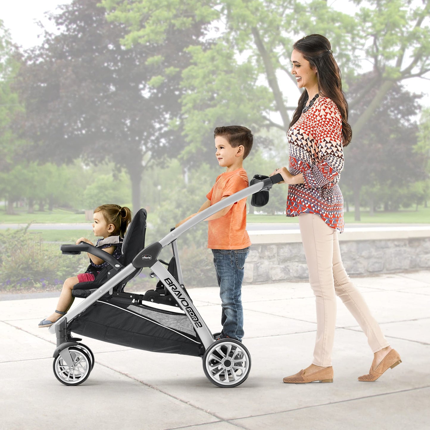Chicco BravoFor2 Standing/Sitting Double Stroller - Iron | Black/Grey