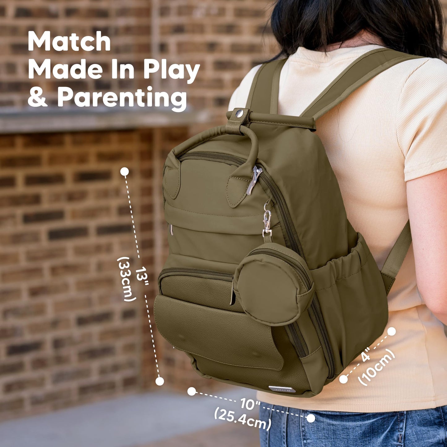 KeaBabies Diaper Bag Backpack - Small Multifunctional Travel Diaper Back Packs, Maternity Baby Changing Bags, 12L Capacity, PU Leather, Waterproof, Unisex, Nappy Changing Pad (Dark Olive, Small)