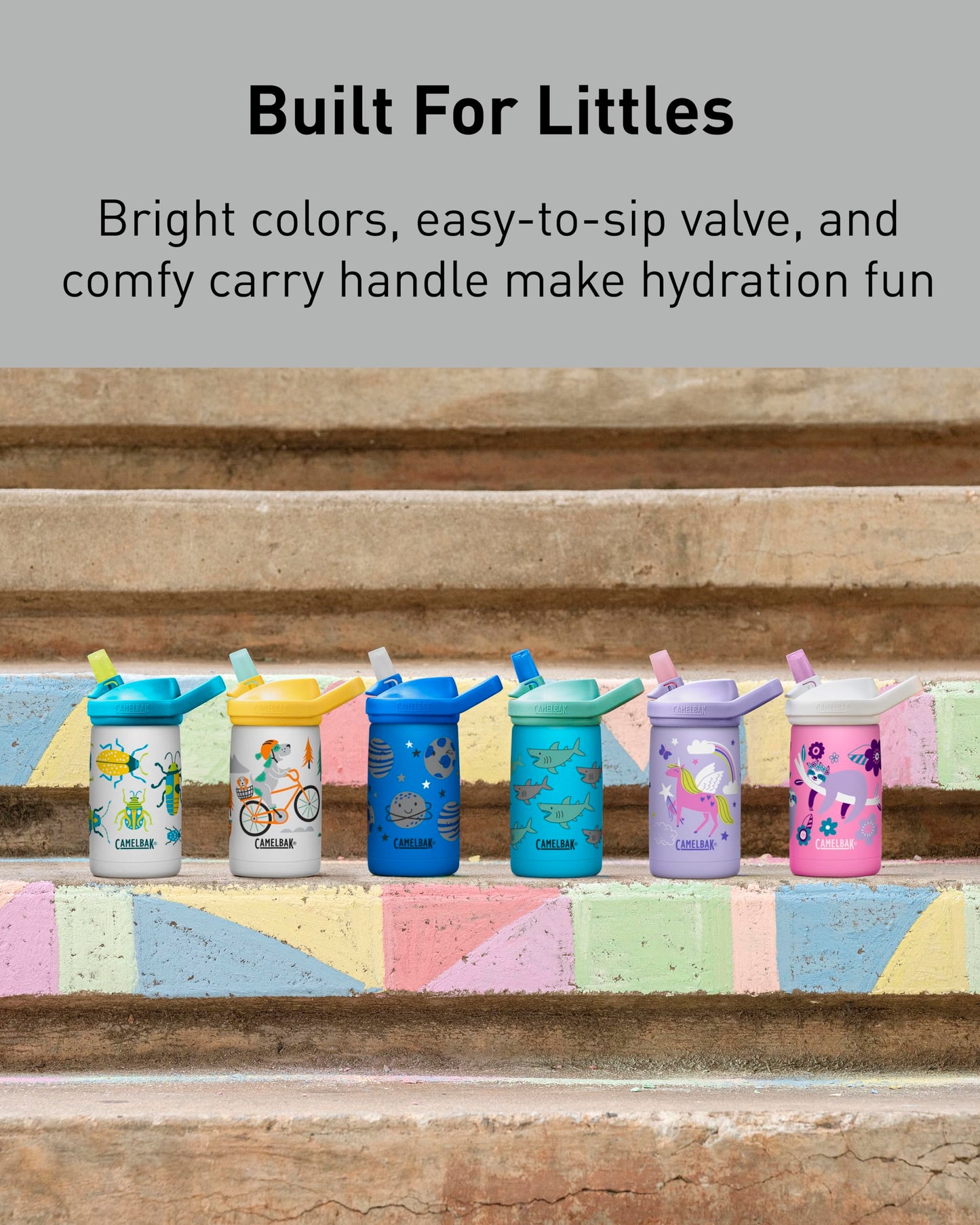 CamelBak Eddy+ Kids Bite Valve Straw Insulated Stainless Steel Water Bottle Flowerchild Sloth, 12oz