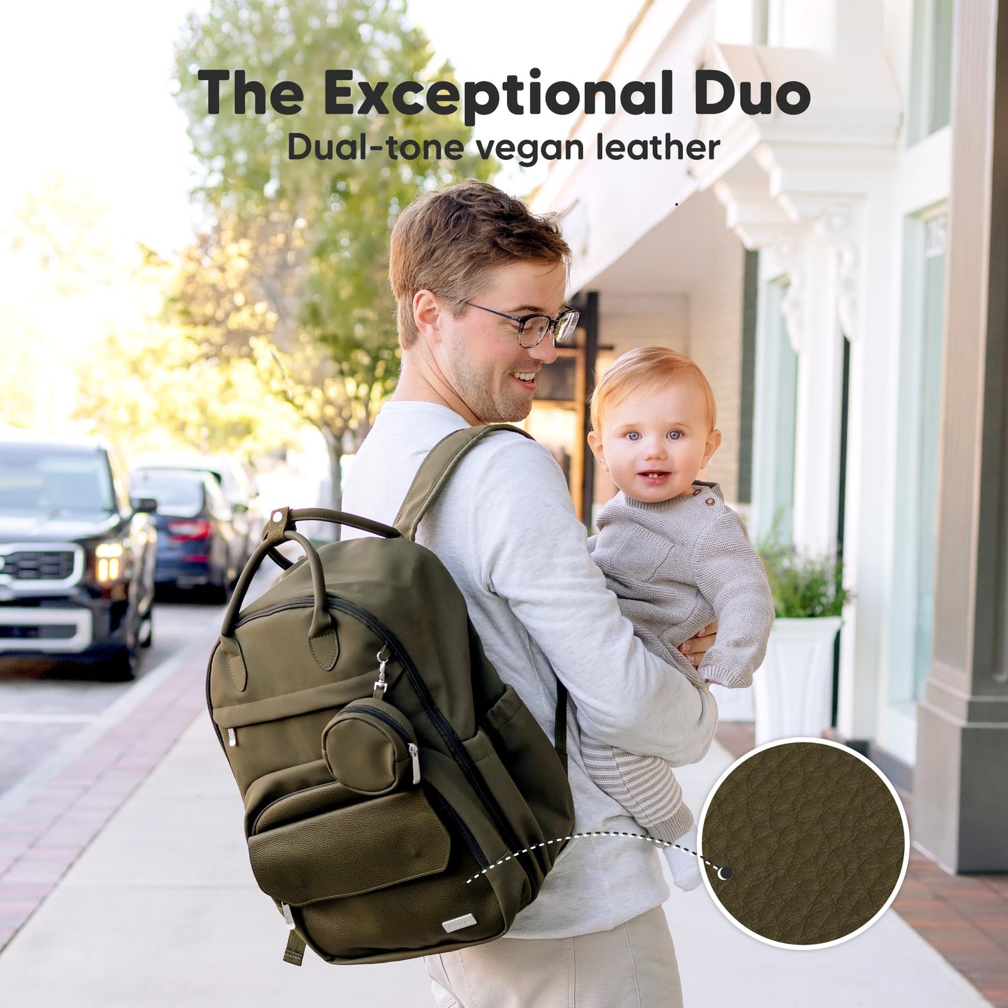 KeaBabies Diaper Bag Backpack - Multifunctional Travel Diaper Back Packs, Maternity Baby Changing Bags, Compact 18L Capacity, PU Leather, Waterproof, Unisex, Nappy Changing Pad (Dark Olive)