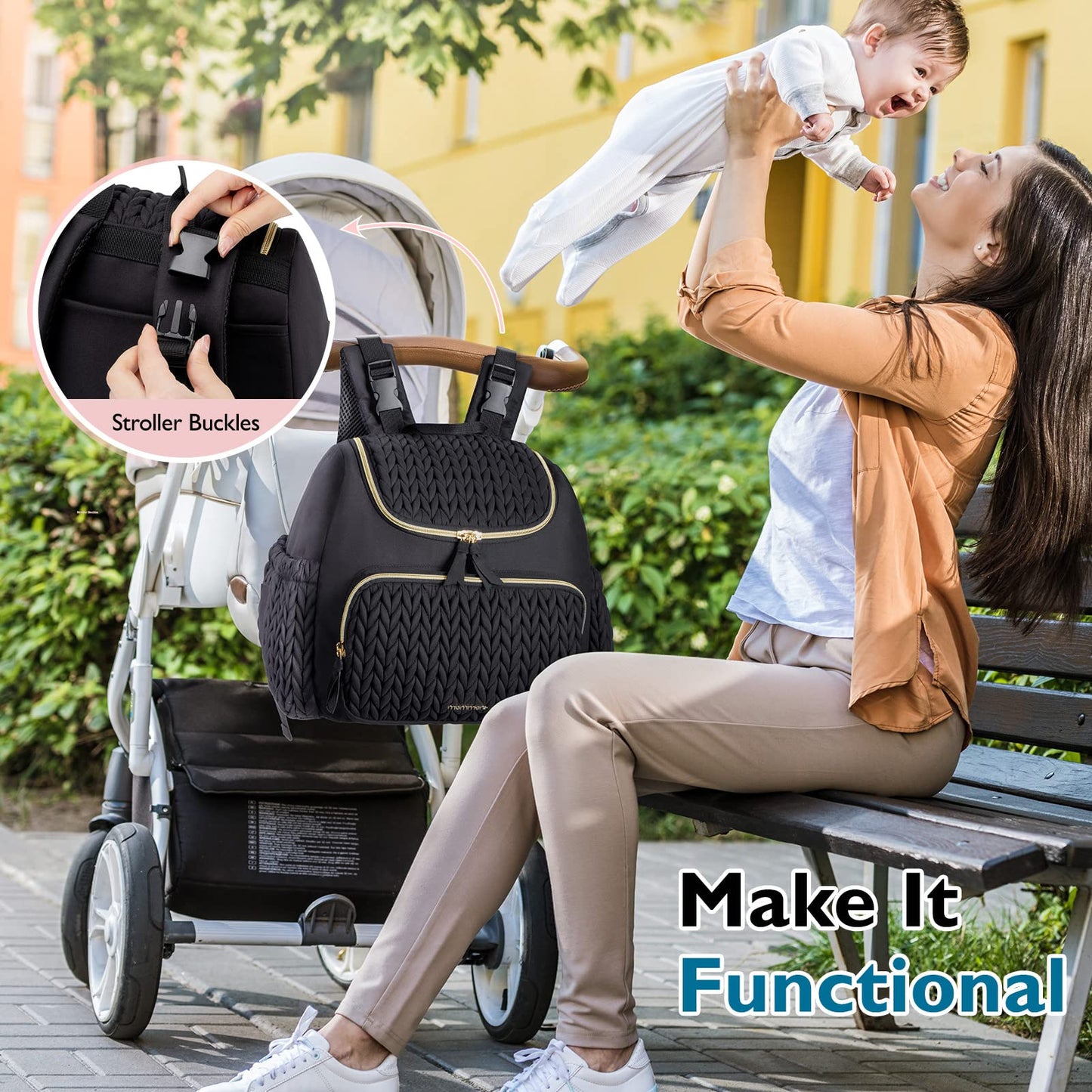 mommore Diaper Bag Small Diaper Backpack Stylish Baby Backpacks Travel Mini Maternity Bags with Insulated Pockets, Changing Pad, Stroller Straps