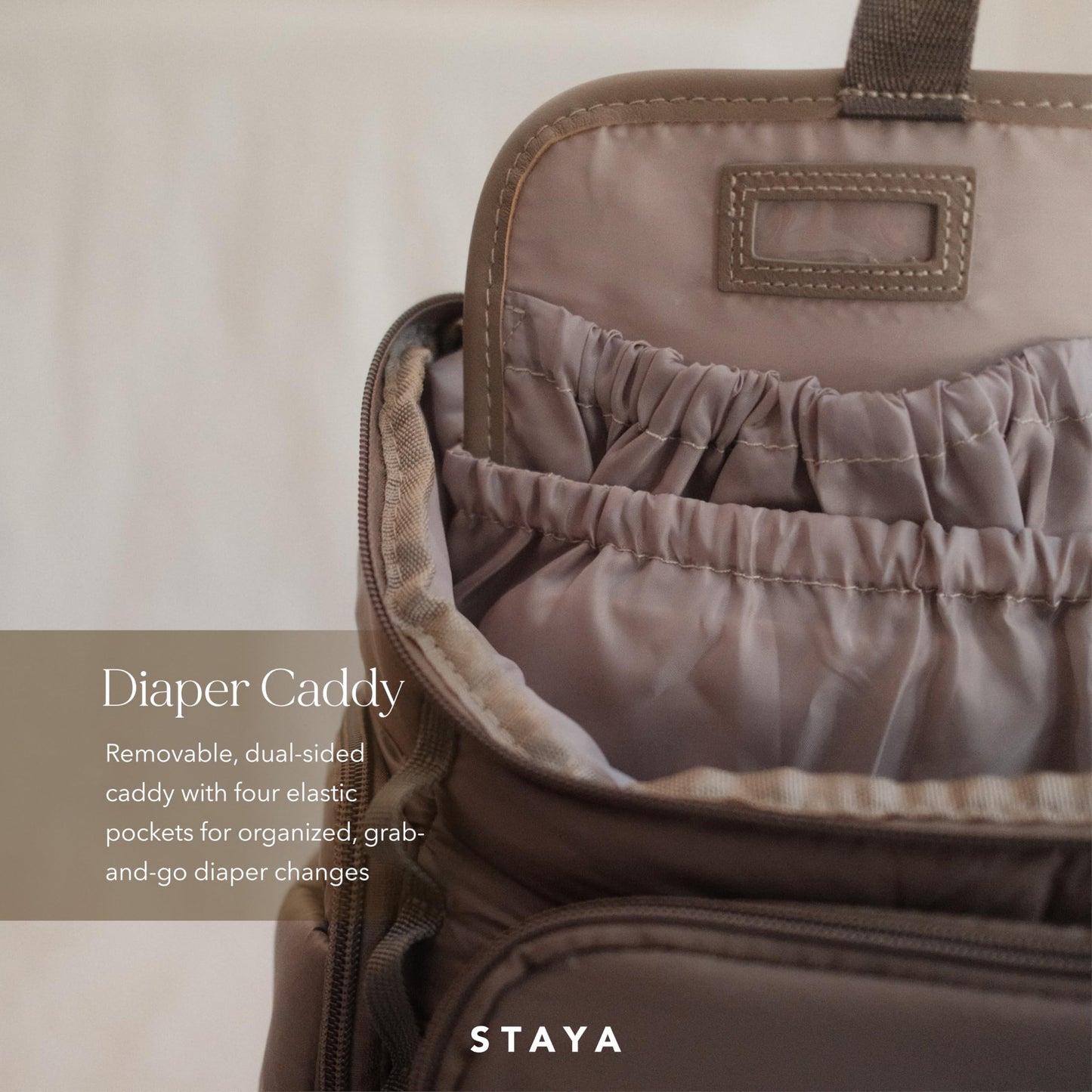 Staya Cloud Diaper Bag Backpack — Spacious Baby Bag with Removable Diaper Caddy, Insulated Bottle Pockets, Stroller Strap & Crossbody Convertible, Aesthetic Minimalist Mom Backpack (Taupe)