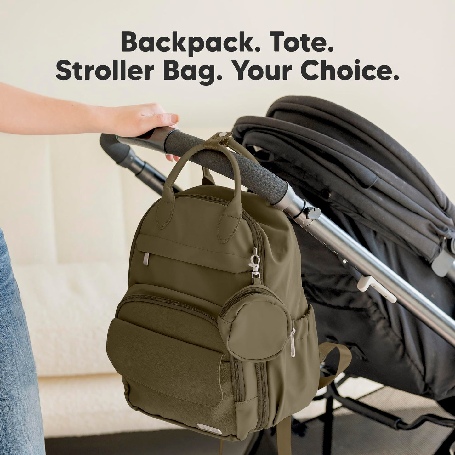 KeaBabies Diaper Bag Backpack - Small Multifunctional Travel Diaper Back Packs, Maternity Baby Changing Bags, 12L Capacity, PU Leather, Waterproof, Unisex, Nappy Changing Pad (Dark Olive, Small)
