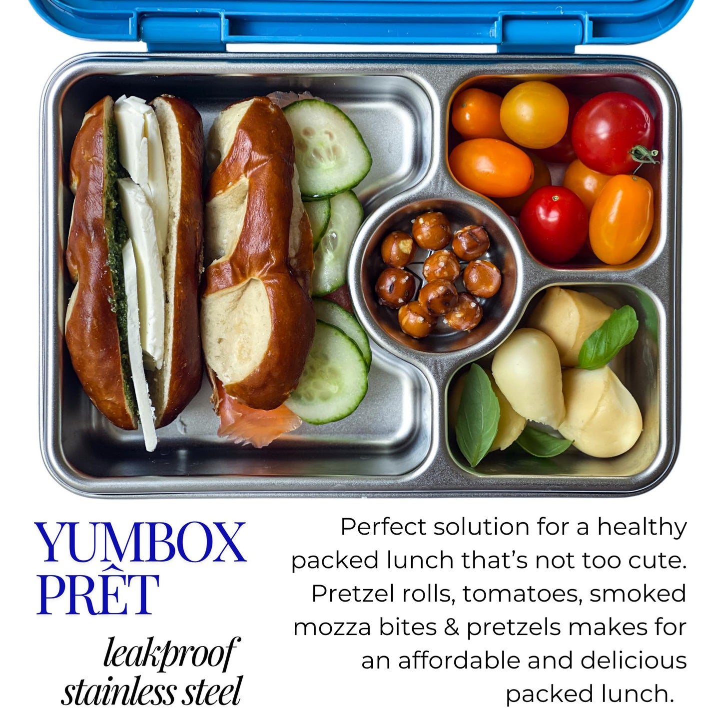 Yumbox Prêt Stainless Steel Bento Box – Leakproof, Reusable Lunch Box with Compartments for Kids & Adults – Sandwich-Friendly, BPA-Free, Eco-Friendly Lunch Container (Glitter Blue)