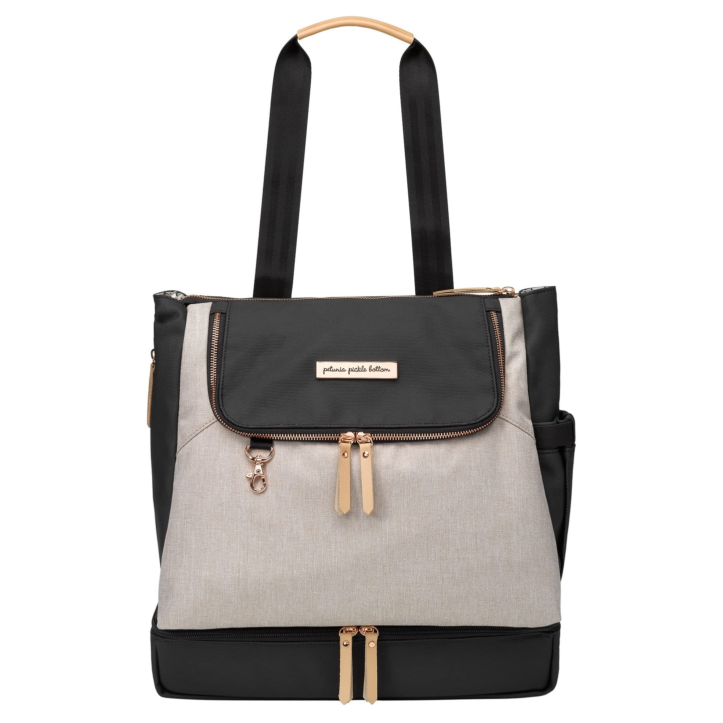 Petunia Pickle Bottom Pivot Backpack, Multiple Carrying Options, Insulated Pockets, Modern Silhouette, Roomy Interior, Sand/Black