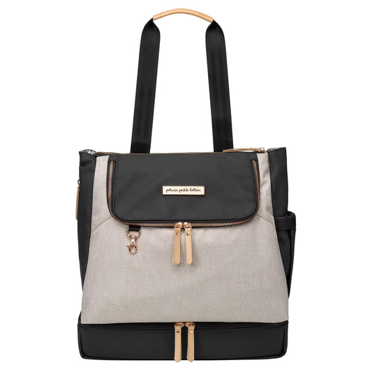 Petunia Pickle Bottom Pivot Backpack, Multiple Carrying Options, Insulated Pockets, Modern Silhouette, Roomy Interior, Sand/Black