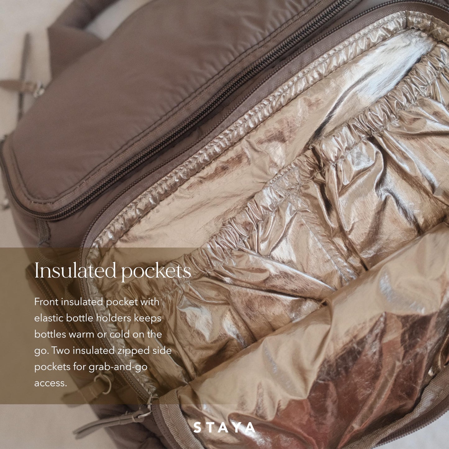Staya Cloud Diaper Bag Backpack — Spacious Baby Bag with Removable Diaper Caddy, Insulated Bottle Pockets, Stroller Strap & Crossbody Convertible, Aesthetic Minimalist Mom Backpack (Taupe)