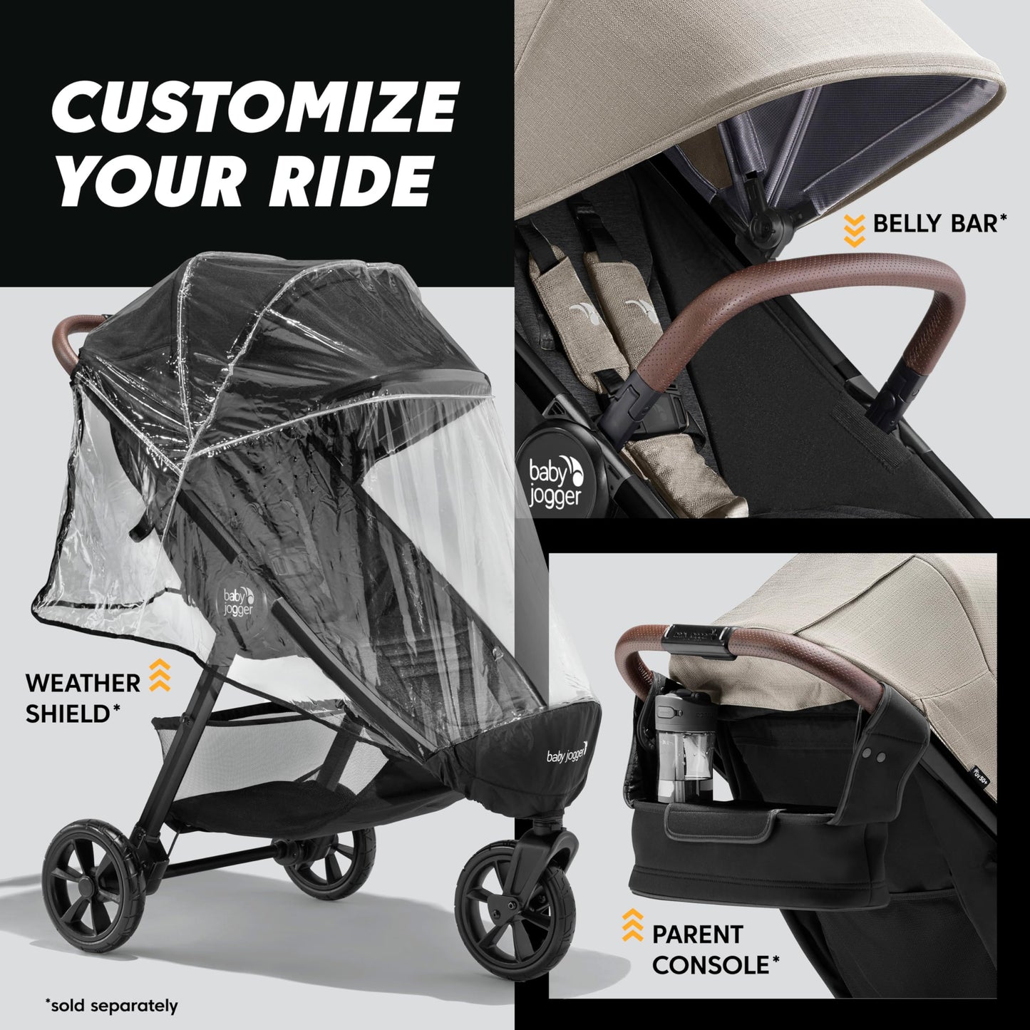 Baby Jogger City Mini GT3 All Terrain Stroller with Forever Air Rubber Tires and All Wheel Suspension with Magnetic Buckle and No-Rethread Harness, Height-Adjustable Handlebar, and Foot Brake