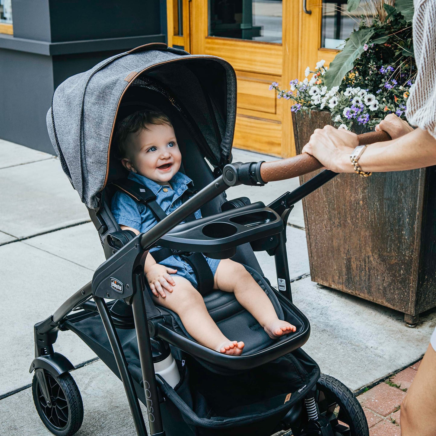Chicco Corso Primo Modular Quick-Fold Stroller with Infant Car Seat Adapter, for Newborns and Toddlers | Summit/Grey