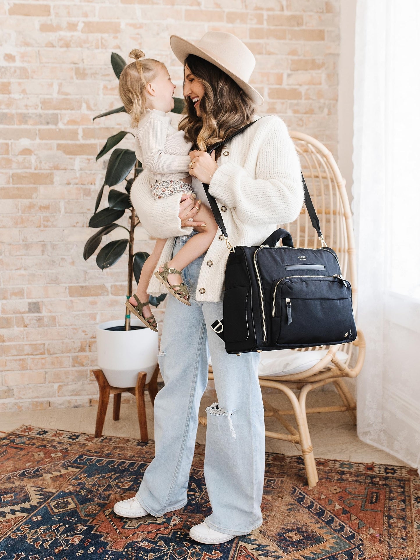 JuJuBe Convertible Diaper Bag Satchel Backpack with Changing Pad, 14-Pocket Large Capacity Organizer, Insulated Bottle Pocket, Quick-Access Wipes, Stroller Straps, Trolley Sleeve, Machine Washable