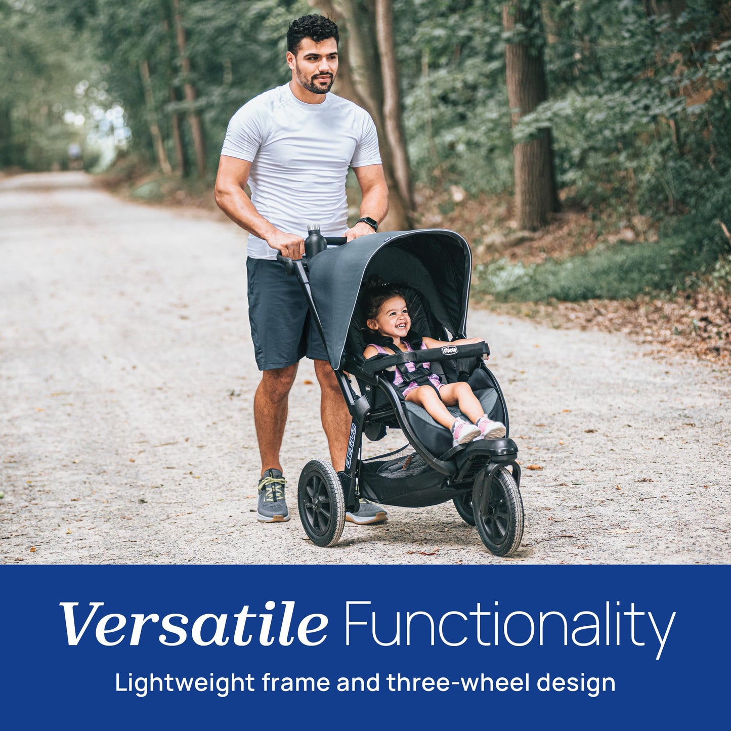 Chicco Activ3 Jogging Stroller, All-Terrain Stroller, Compatible with Chicco Infant Car Seats (not Included), Baby Travel Gear | Eclipse/Grey