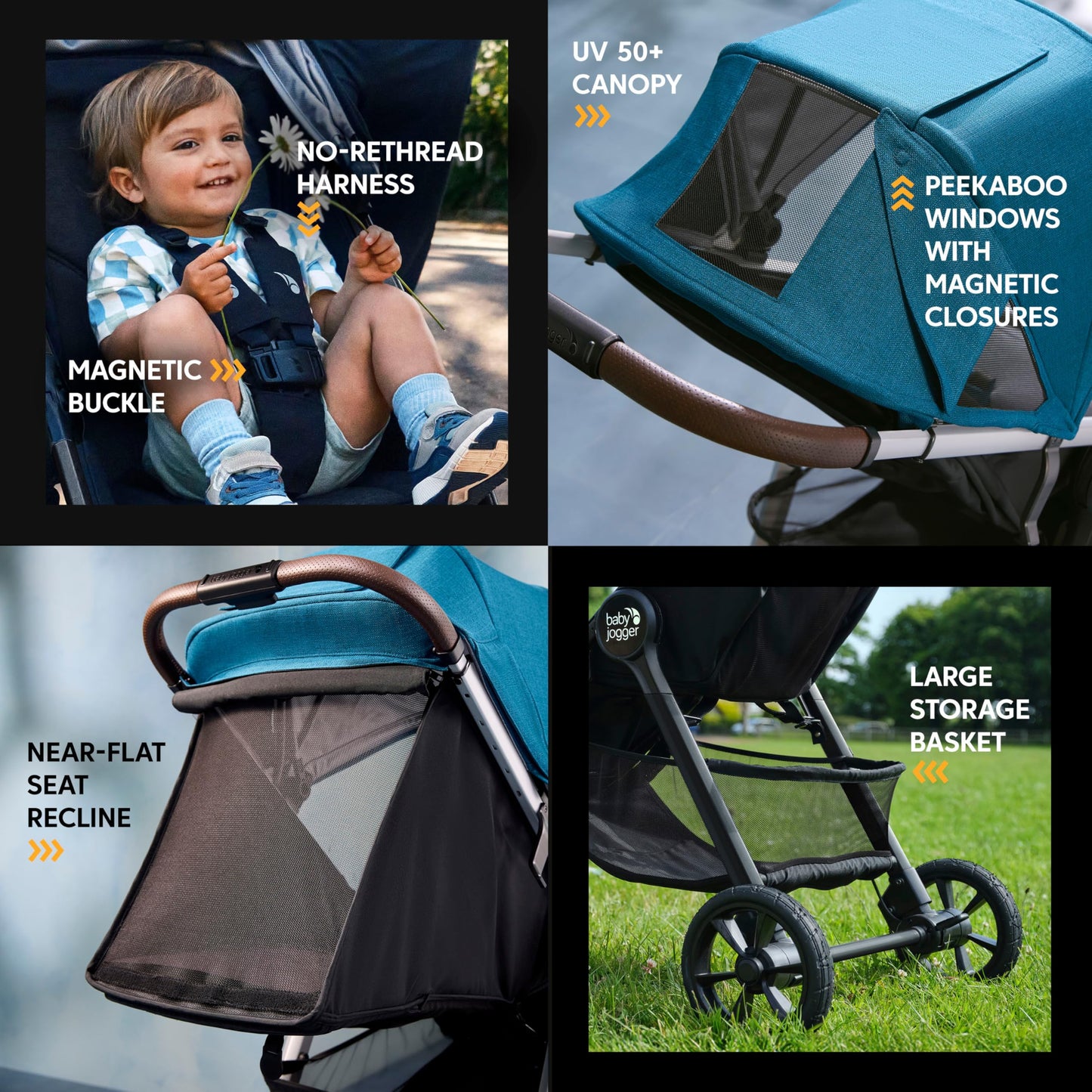 Baby Jogger City Mini GT3 All Terrain Stroller with Forever Air Rubber Tires and All Wheel Suspension with Magnetic Buckle and No-Rethread Harness, Height-Adjustable Handlebar, and Foot Brake