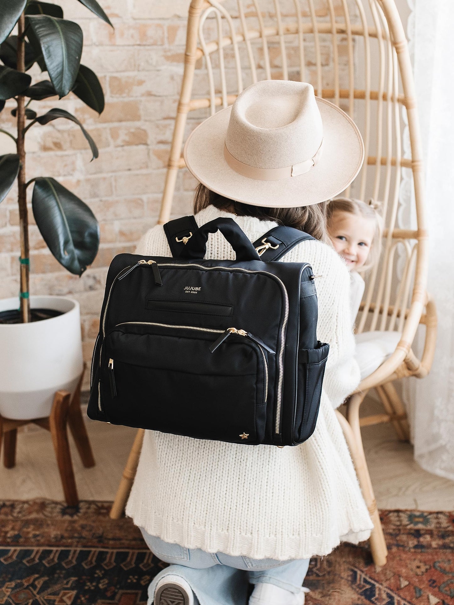 JuJuBe Convertible Diaper Bag Satchel Backpack with Changing Pad, 14-Pocket Large Capacity Organizer, Insulated Bottle Pocket, Quick-Access Wipes, Stroller Straps, Trolley Sleeve, Machine Washable