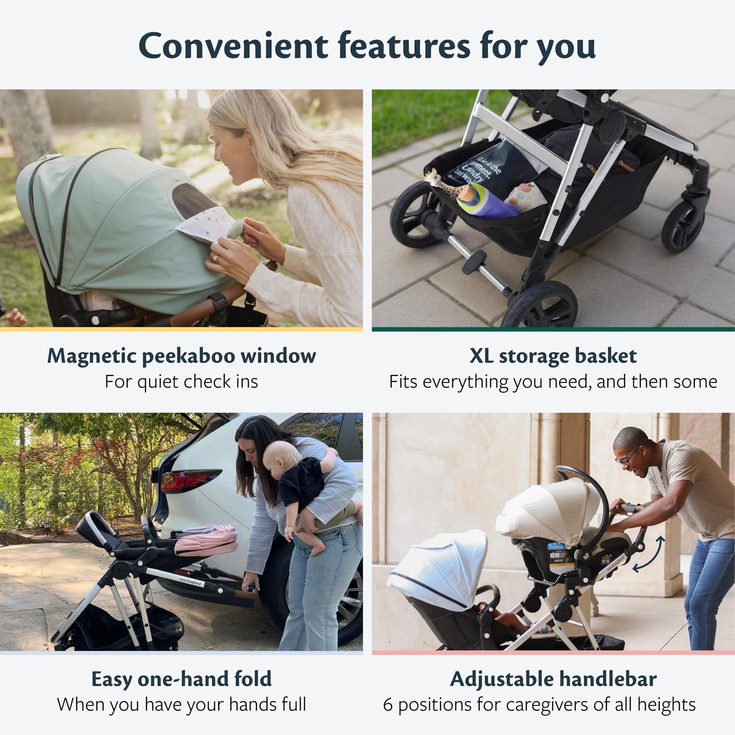 Mockingbird Single-to-Double Stroller 2.0 - Modular Full-Size Baby Stroller for 1, 2 or 3 Kids - Includes Cup Holder - Black