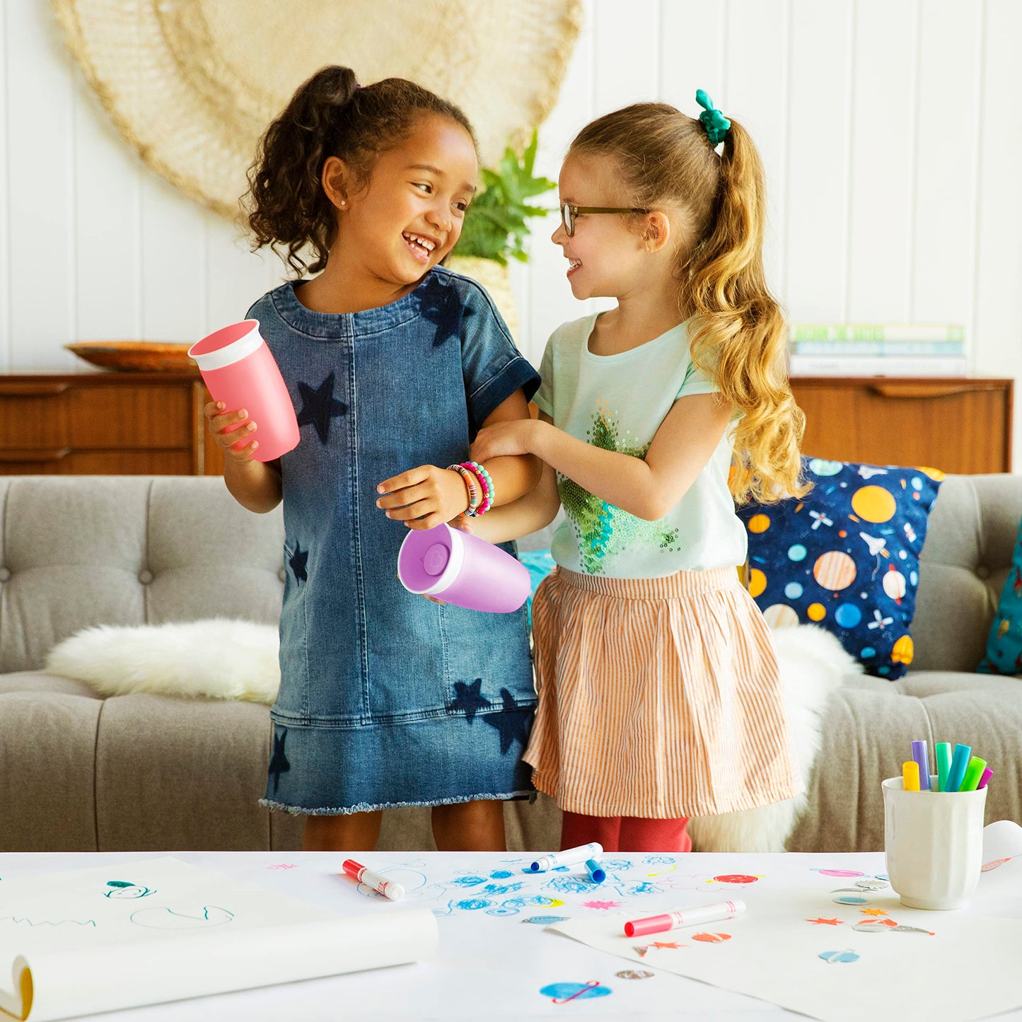 Munchkin Sippy Cups for Toddlers 1-3, Spill Proof Miracle 360 Cup, 10 Ounce, 2 Pack, Pink/Purple