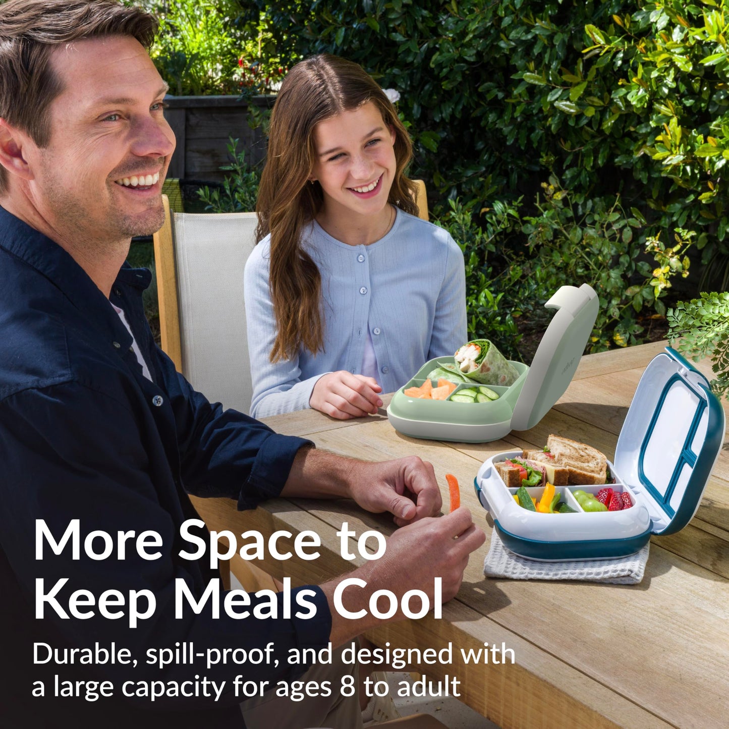 Bentgo Chill Max Leak-Proof XL Lunch Box - Included Ice Pack Keeps Food Cold; 5-Cup Capacity for Adults & Ages 8+, 3 or 4 Compartment Bento Box, BPA-Free, Dishwasher Safe (Fog & Deep Teal)